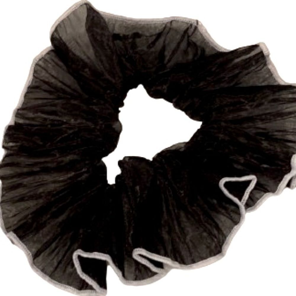 Kids Black Organza Scrunchie with White Ruffle Edge